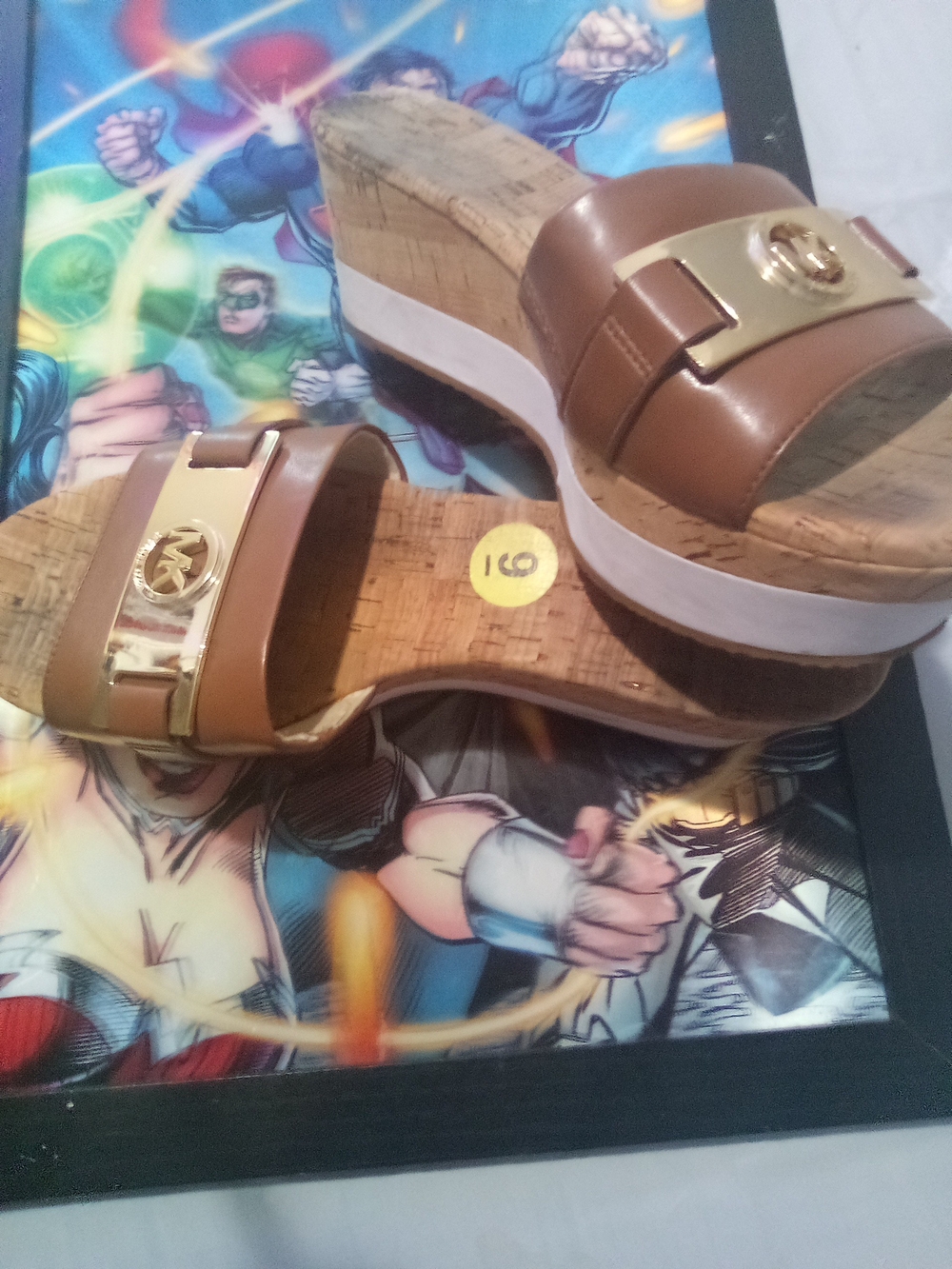 Michael Kors Brown & Gold Cork Wedge Slides